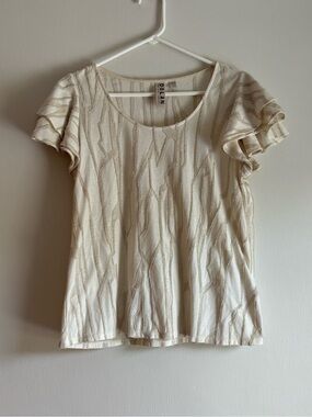 dolan Cream Short Sleeve Scoop Neck Top with Subtle Stripe Texture